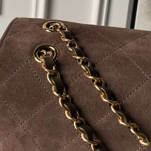 CC Maxi Flap 32 cm Handbag Dark Brown Suede Calfskin