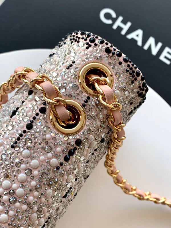 CC Mini Flap Bag 20cm Pink Black Sequin Leather