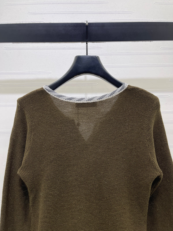 Loewe V-Neck Cardigan Textured Twisted Trim Embroidered Anagram Logo Polyester