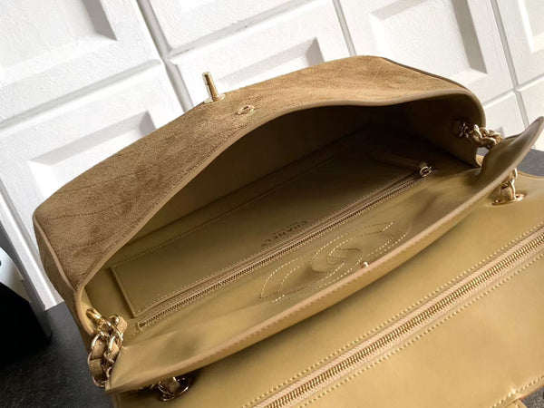 Chanel Maxi Flap Bag 32cm Beige Suede Leather