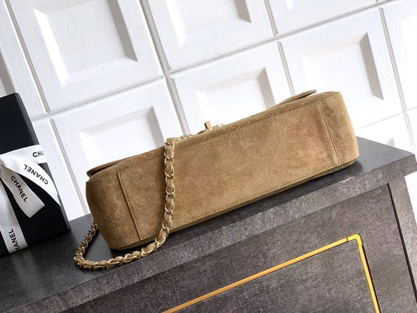 Chanel Maxi Flap Bag 32cm Beige Suede Leather