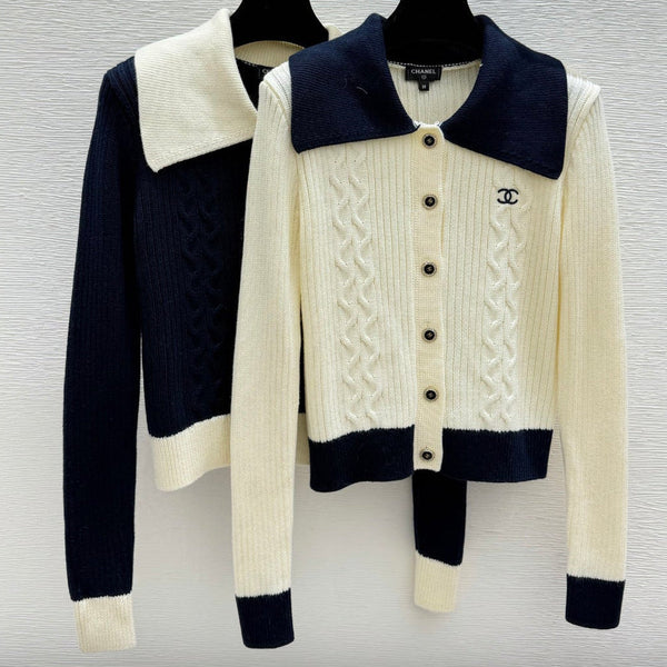 CC 26FW Cable-Knit Button-Up Cardigan Double C Logo Wool 274027