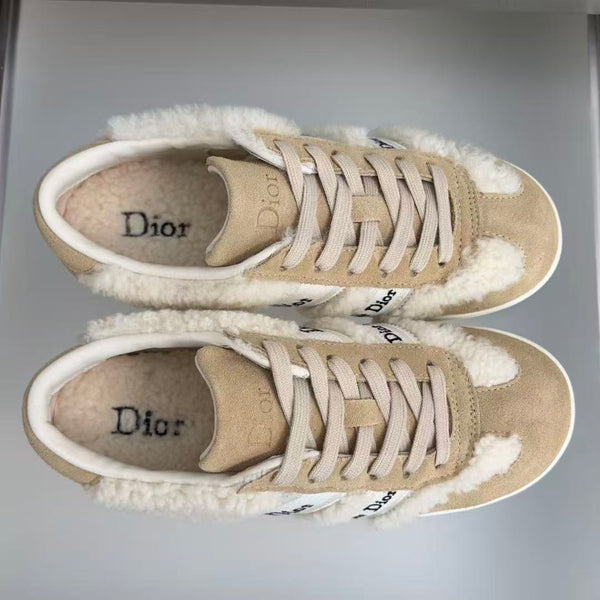CD Ribbon Sneakers Beige Shearling Suede