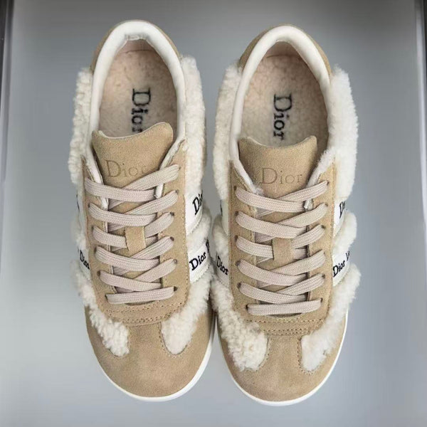 CD Ribbon Sneakers Beige Shearling Suede