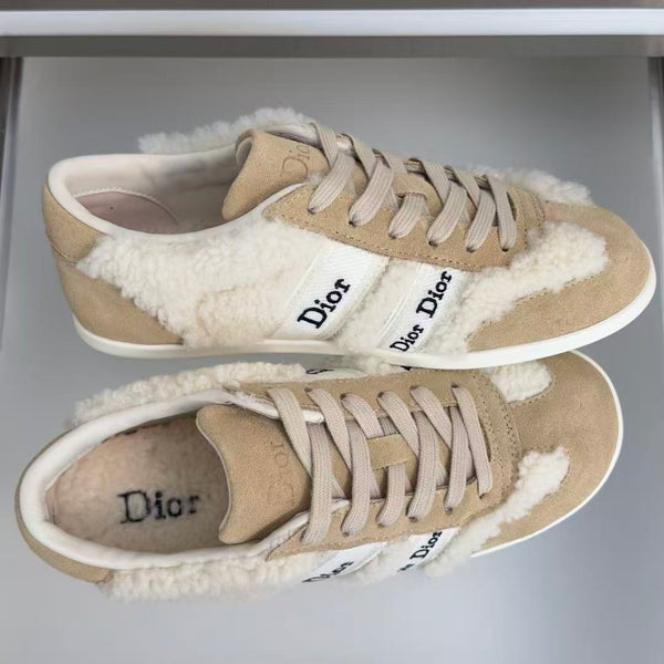 CD Ribbon Sneakers Beige Shearling Suede
