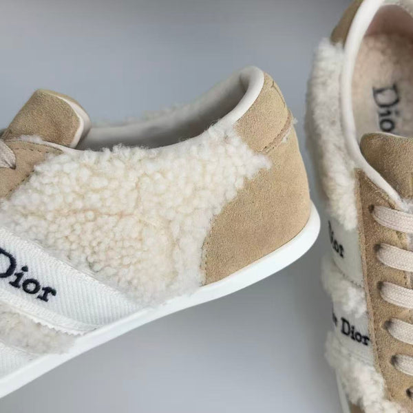 CD Ribbon Sneakers Beige Shearling Suede