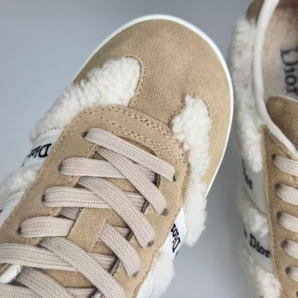 CD Ribbon Sneakers Beige Shearling Suede