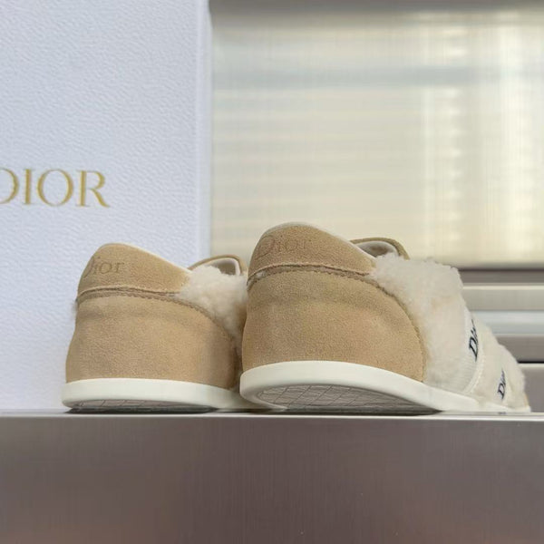 CD Ribbon Sneakers Beige Shearling Suede