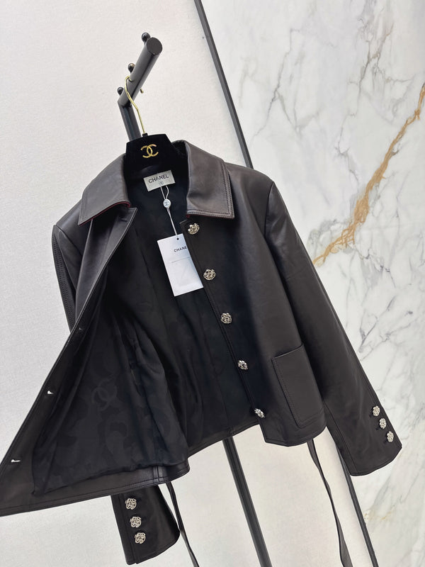 Chanel Bow-Belted Jacket Black Lambskin