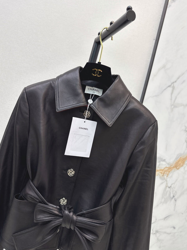 Chanel Bow-Belted Jacket Black Lambskin