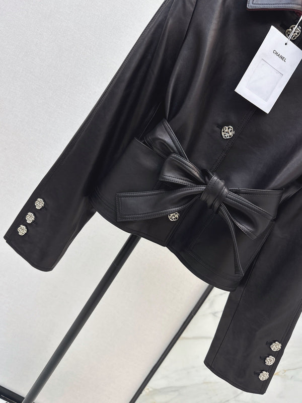 Chanel Bow-Belted Jacket Black Lambskin