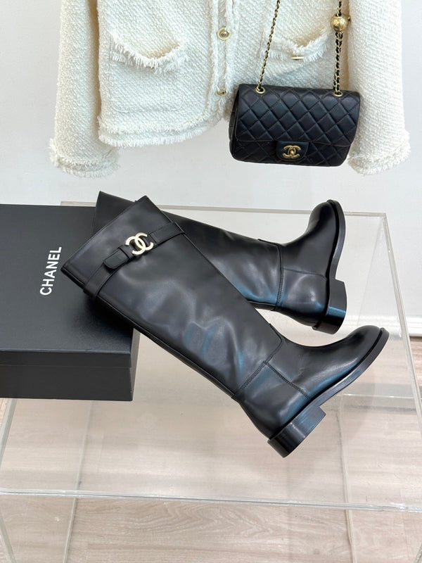 CC Buckle High Boots Black Cowhide