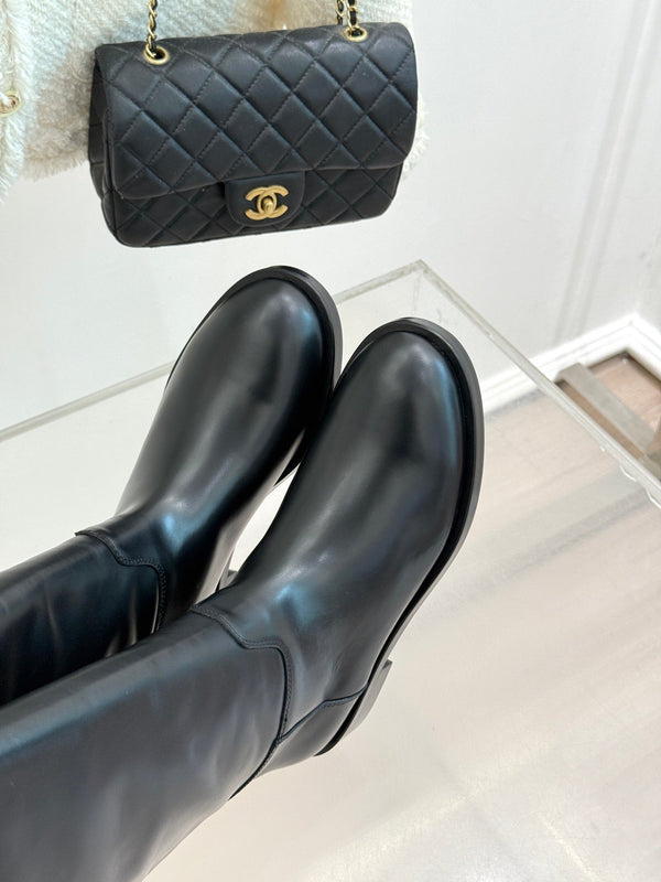 CC Buckle High Boots Black Cowhide