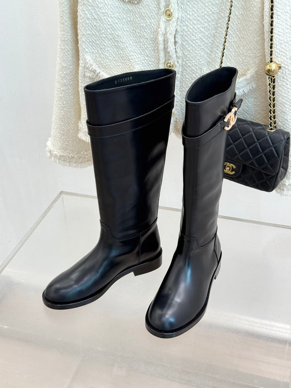 CC Buckle High Boots Black Cowhide