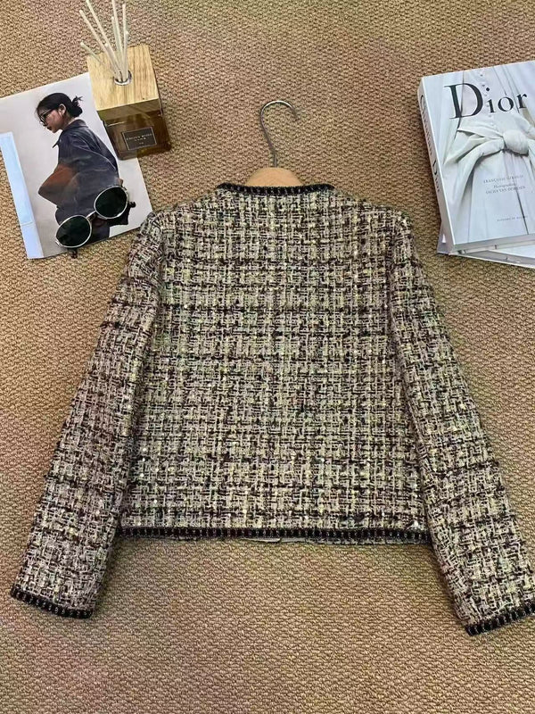 CC Women's Style Jacket Round-Neck Coat Tweed