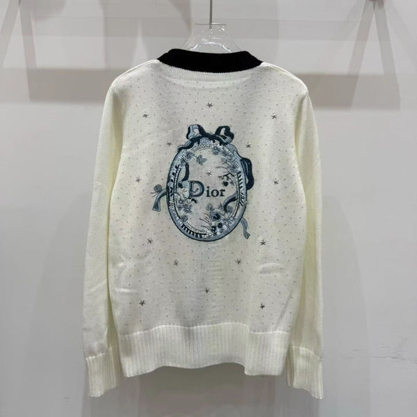 CD 26FW V-Neck Logo-Embroidered Knit Cardigan Wool 440379