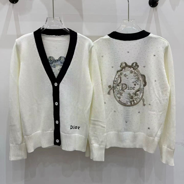 CD 26FW V-Neck Logo-Embroidered Knit Cardigan Wool 440379