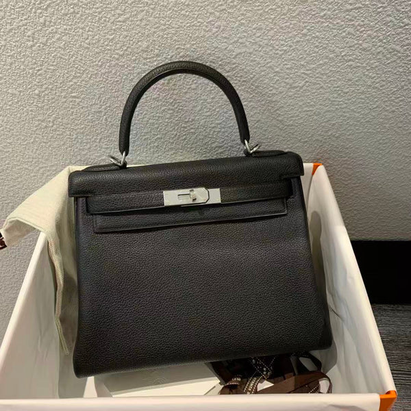 HM Kelly Retourne Bag 28cm Black Togo With Silver Hardware