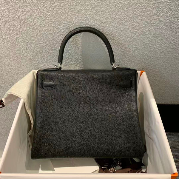 HM Kelly Retourne Bag 28cm Black Togo With Silver Hardware