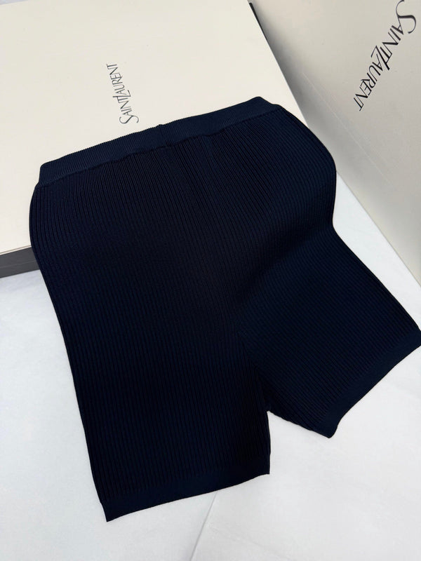 YSL Biker Shorts Dark Blue Wool-Knit Rayon Nylon