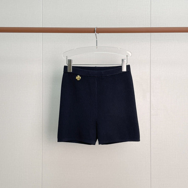 YSL Biker Shorts Dark Blue Wool-Knit Rayon Nylon