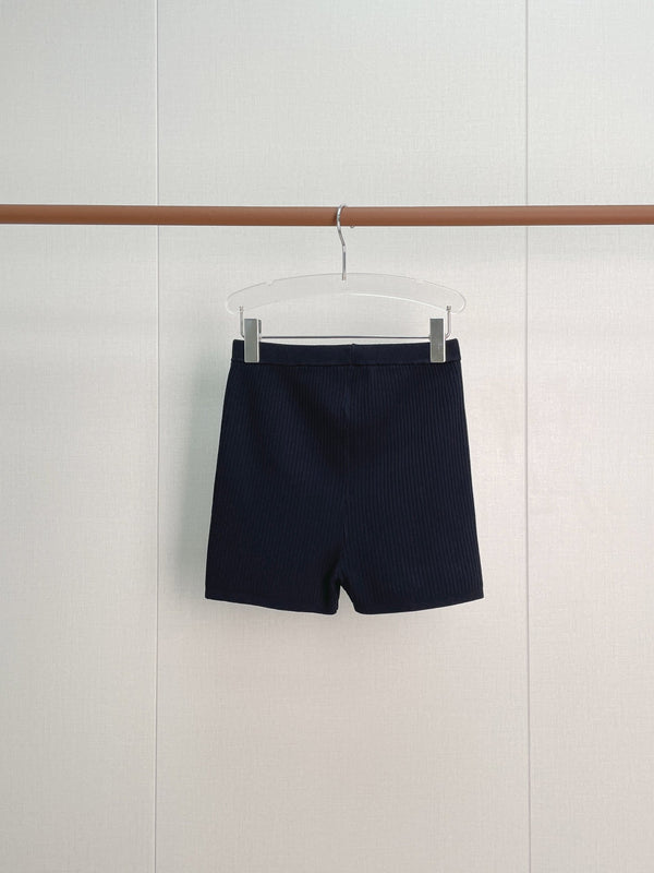 YSL Biker Shorts Dark Blue Wool-Knit Rayon Nylon
