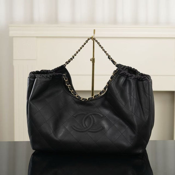 CC Quilted Large Tote Bag 43cm Black Cowhide Leather