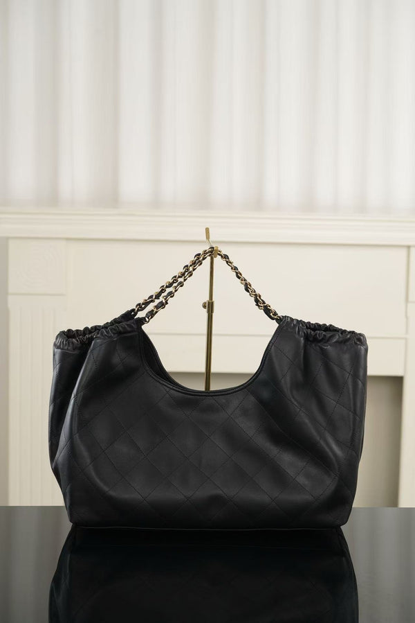 CC Quilted Large Tote Bag 43cm Black Cowhide Leather