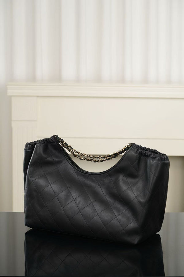 CC Quilted Large Tote Bag 43cm Black Cowhide Leather