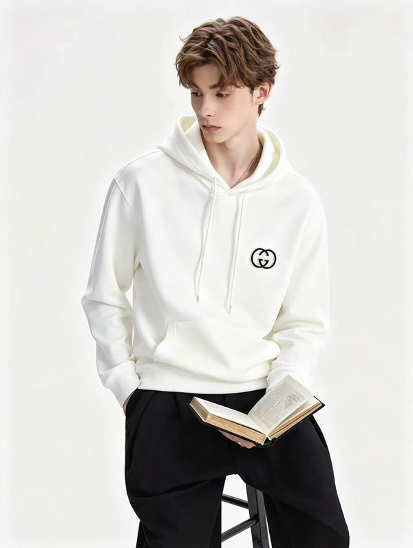 GG Men's Interlocking G Drawstring Hoodie White