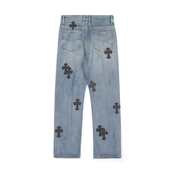 CH 26FW Straight-Leg Cross Patch Jeans Light Blue Cotton Denim