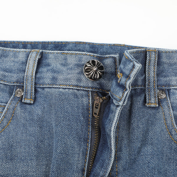 CH 26FW Straight-Leg Cross Patch Jeans Light Blue Cotton Denim