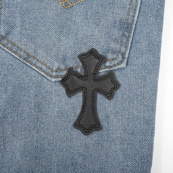 CH 26FW Straight-Leg Cross Patch Jeans Light Blue Cotton Denim