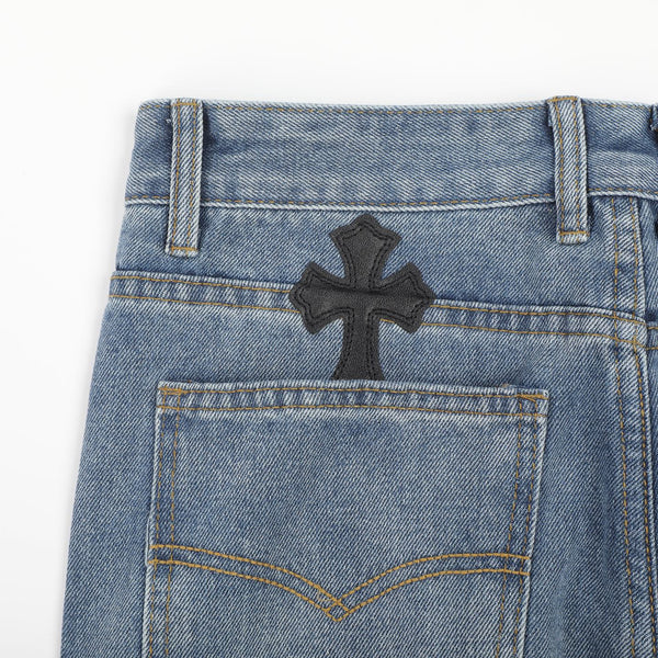CH 26FW Straight-Leg Cross Patch Jeans Light Blue Cotton Denim