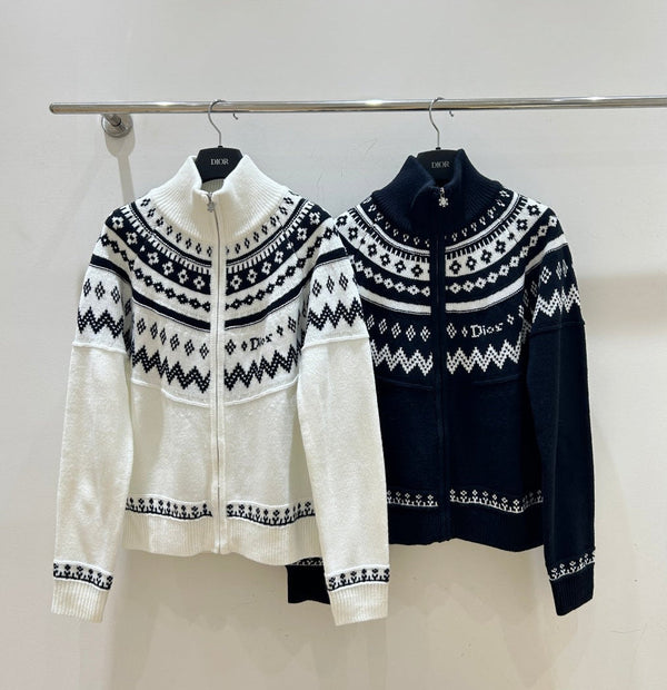 CD 26FW Fair Isle Jacquard Zip-Up Knit Vest High Neck Wool 446671