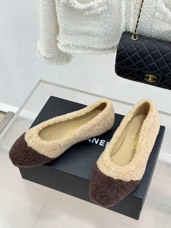 CC 26ss Ballet Flats Beige Brown Shearling