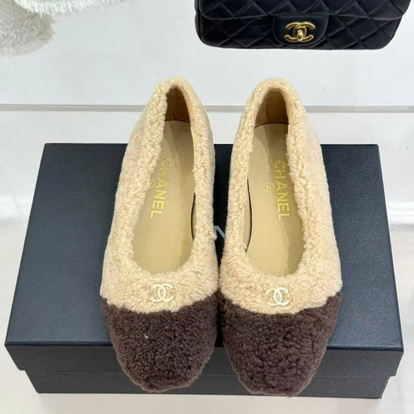 CC 26ss Ballet Flats Beige Brown Shearling