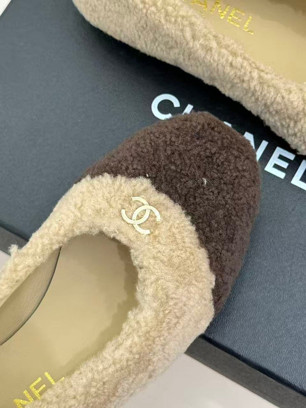 CC 26ss Ballet Flats Beige Brown Shearling