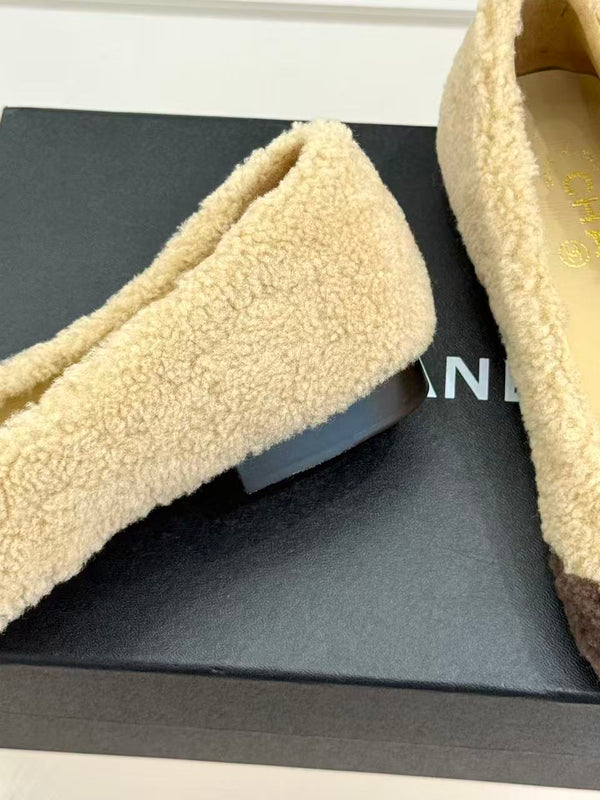CC 26ss Ballet Flats Beige Brown Shearling