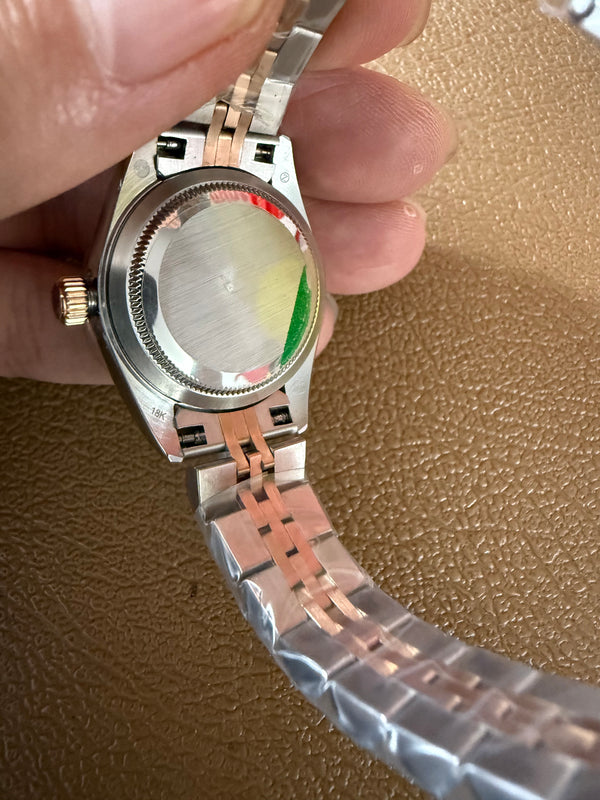Lady-Datejust 28mm Everose Gold Steel Fluted Bezel Rose Dial Star Diamond Markers