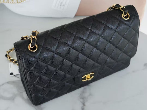 CC Maxi Flap Bag 30cm Black Caviar Leather Gold-Tone Hardware