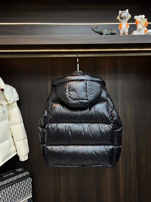 MC 26S Montbeliard Hooded Short Down Jacket Tricolor Zipper Black Nylon Laqué