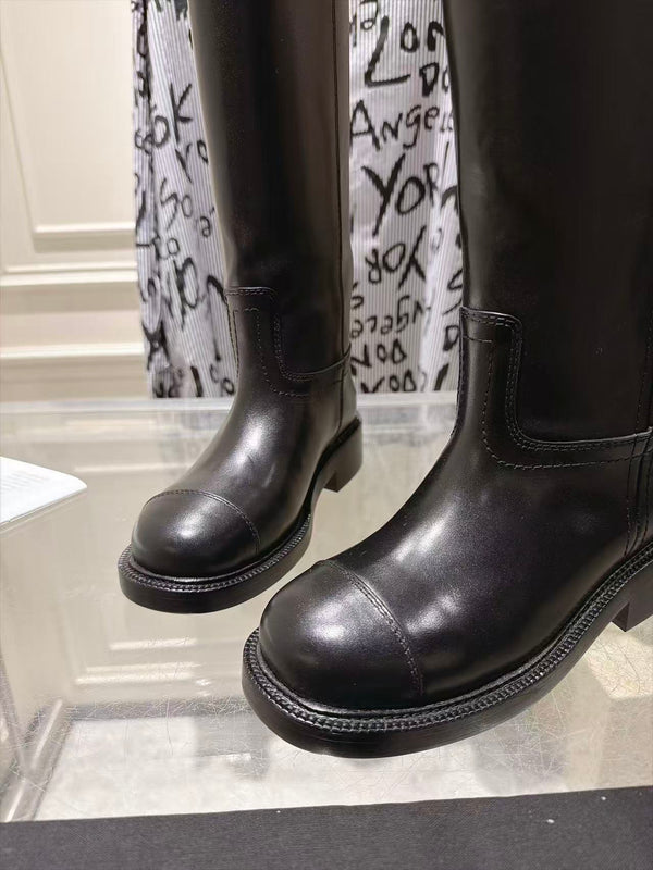 CC 26FW Riding Boots Embossed Logo Black Cowhide
