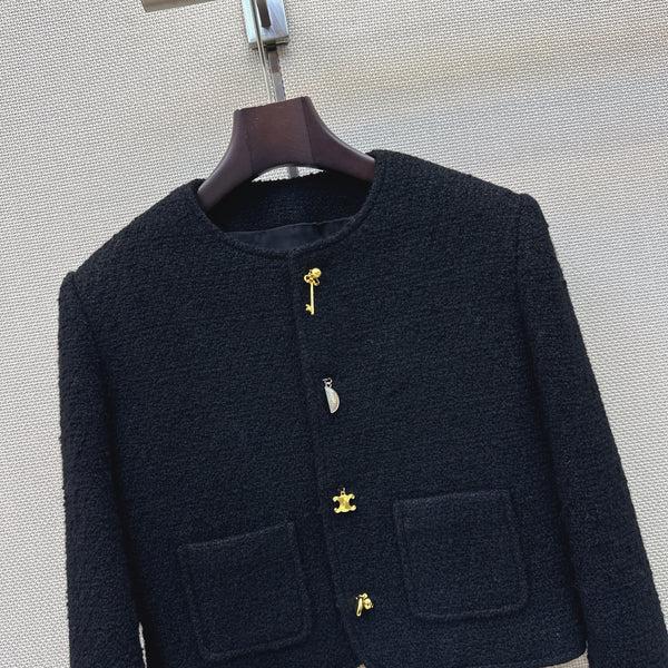 CC Cropped Tweed Jacket Wool Blend