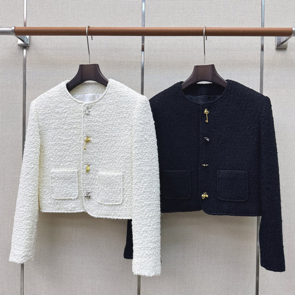 CC Cropped Tweed Jacket Wool Blend