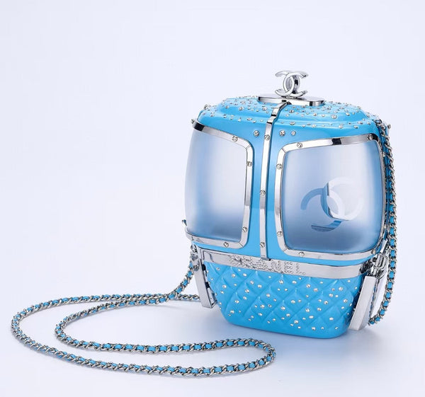 CC 19FW Gondola Minaudière Bag 17cm Blue Acrylic Rhinestones