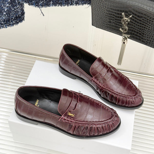 YSL Monogram Eel Penny Loafers Deep Bordeaux Leather