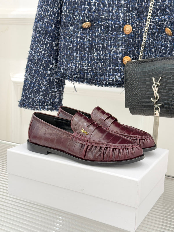 YSL Monogram Eel Penny Loafers Deep Bordeaux Leather