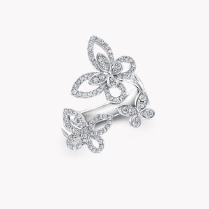 ANELLO IN ARGENTO CON DIAMANTI E SILHOUETTE A TRIPLA FARFALLA