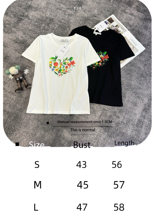 CD SS26 T-shirt à manches courtes Cœur floral en coton 350887